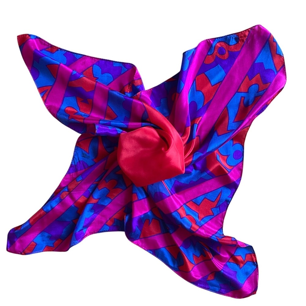 VTG Jacqueline Ferrar 100% Silk Scarf Mod Geometric Japan Pink 30"